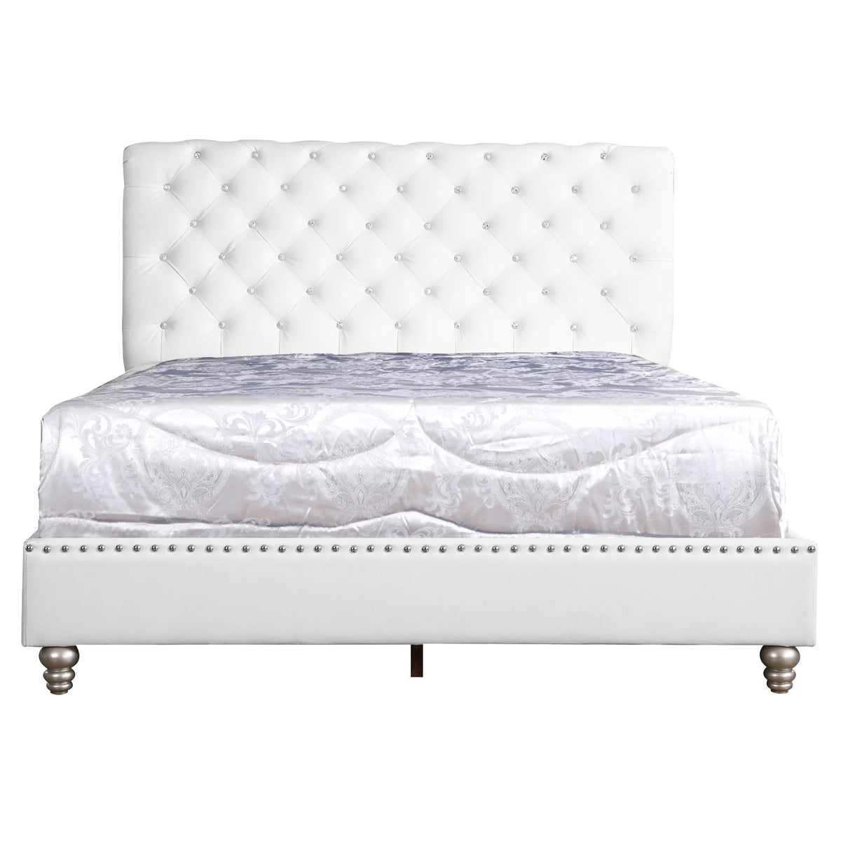 White Queen Size Upholstered Panel Bed A873