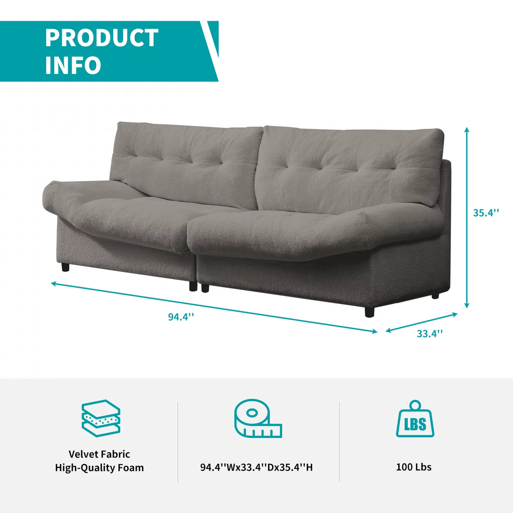 Lambs Wool Fabric 3-Seater Sofa Couch K90391