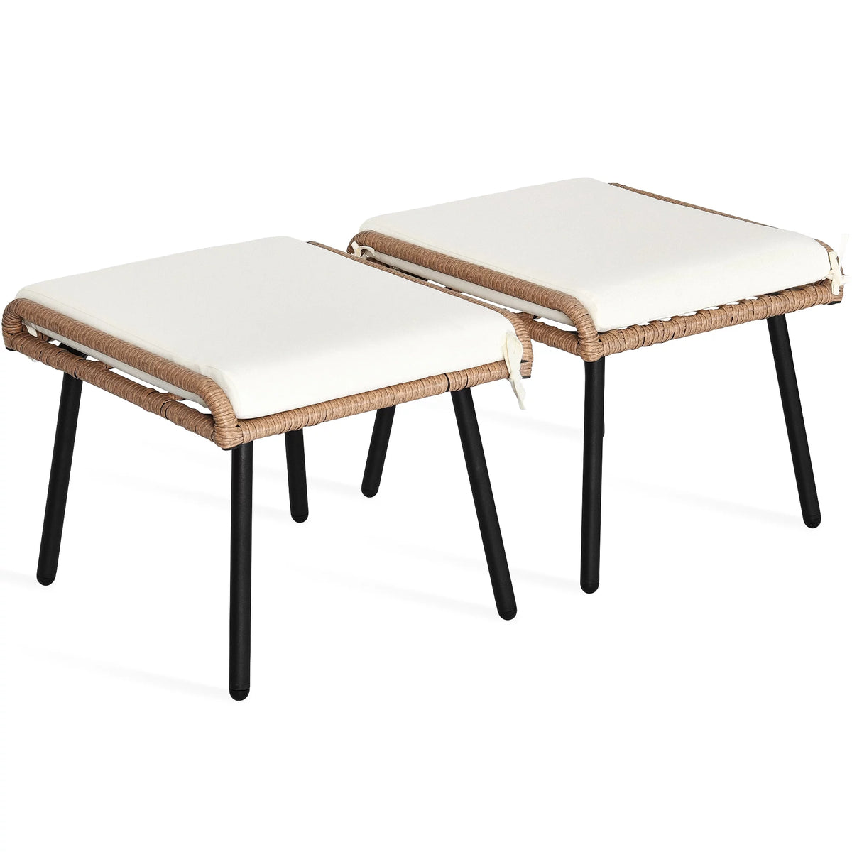 Set of 2 Beige Wicker Rattan Ottoman E761