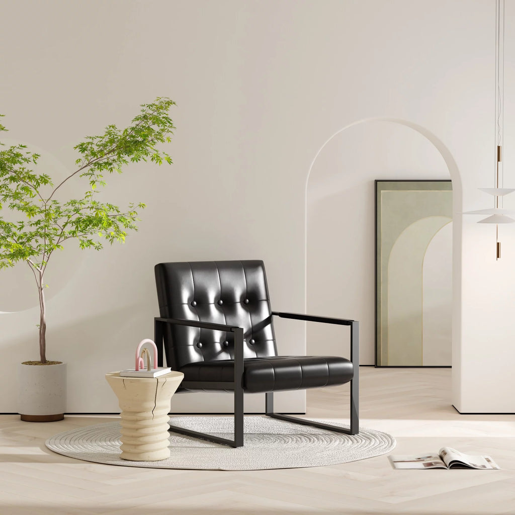 Brown Faux Leather Accent Chair with Steel Frame J9616