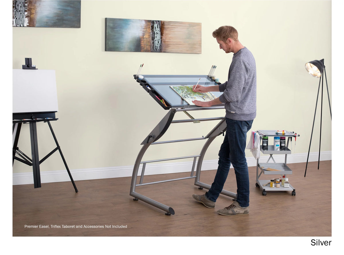Adjustable Glass Top Crafting Table W7317