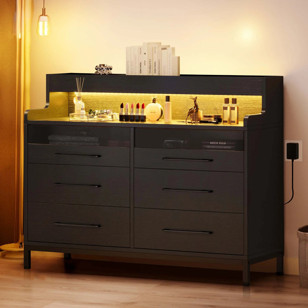Black 6 Drawer Dresser with LED Light S225907