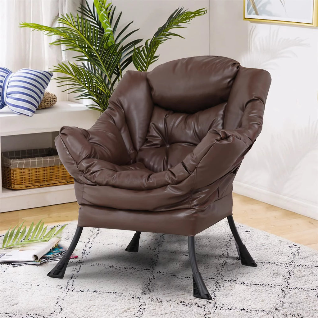 Brown PU Leather Reclining Armchair with Side Pocket V11228