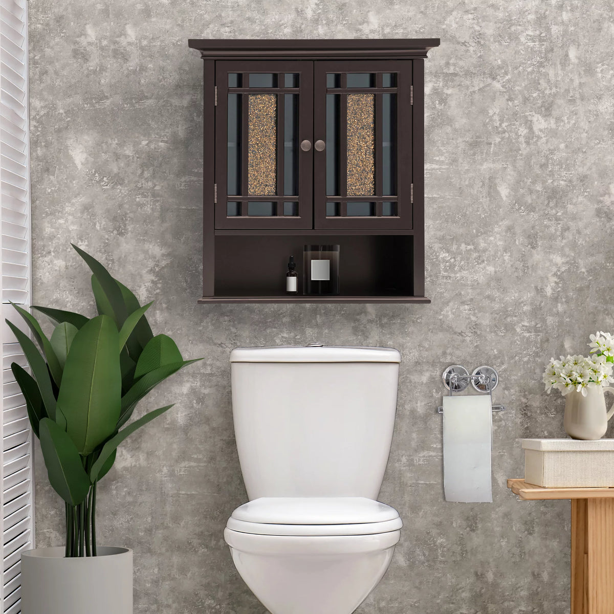 Wooden Wall Cabinet with Glass Mosaic Doors Q7136