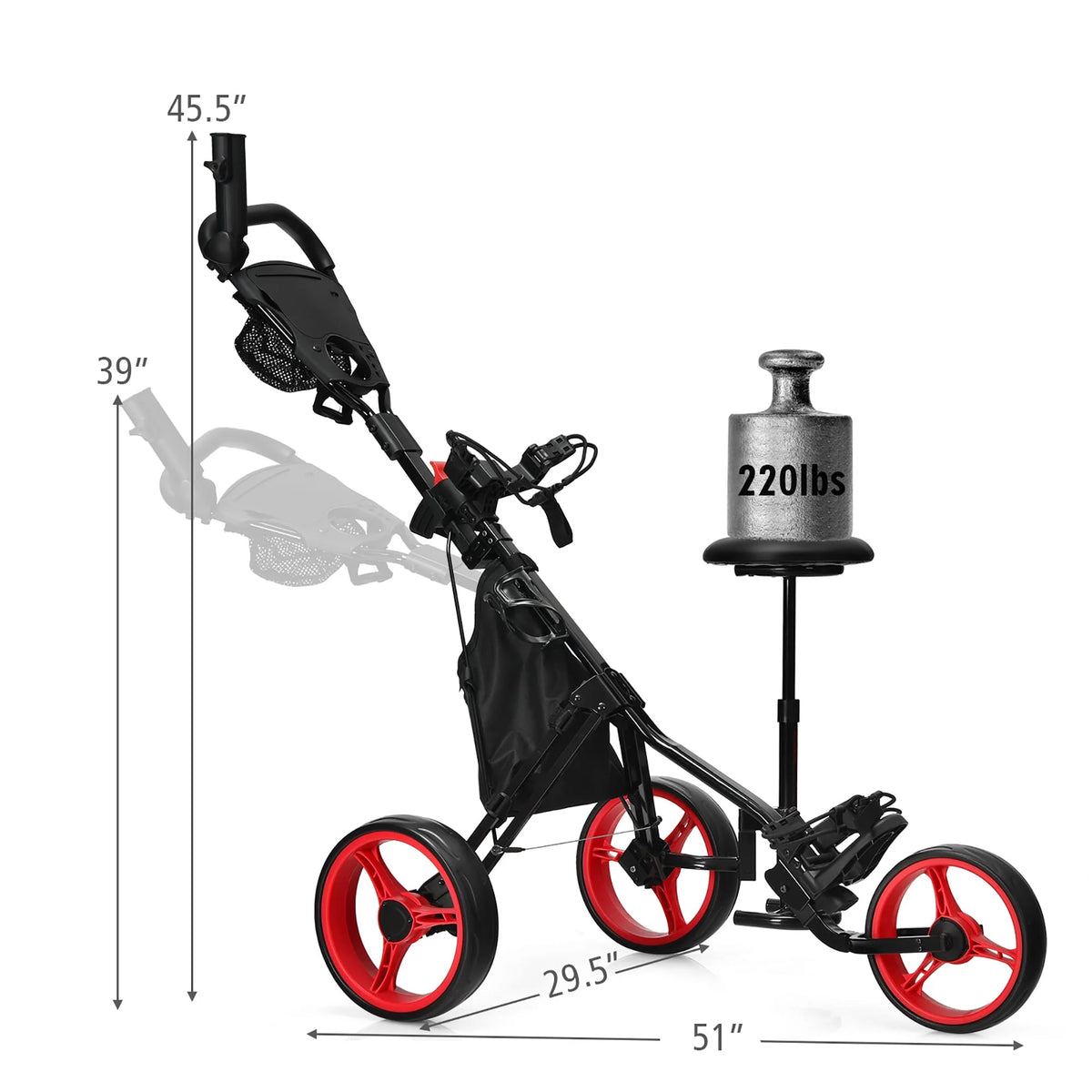 Folding 3 Wheels Golf Push Cart with Seat Blue N391983
