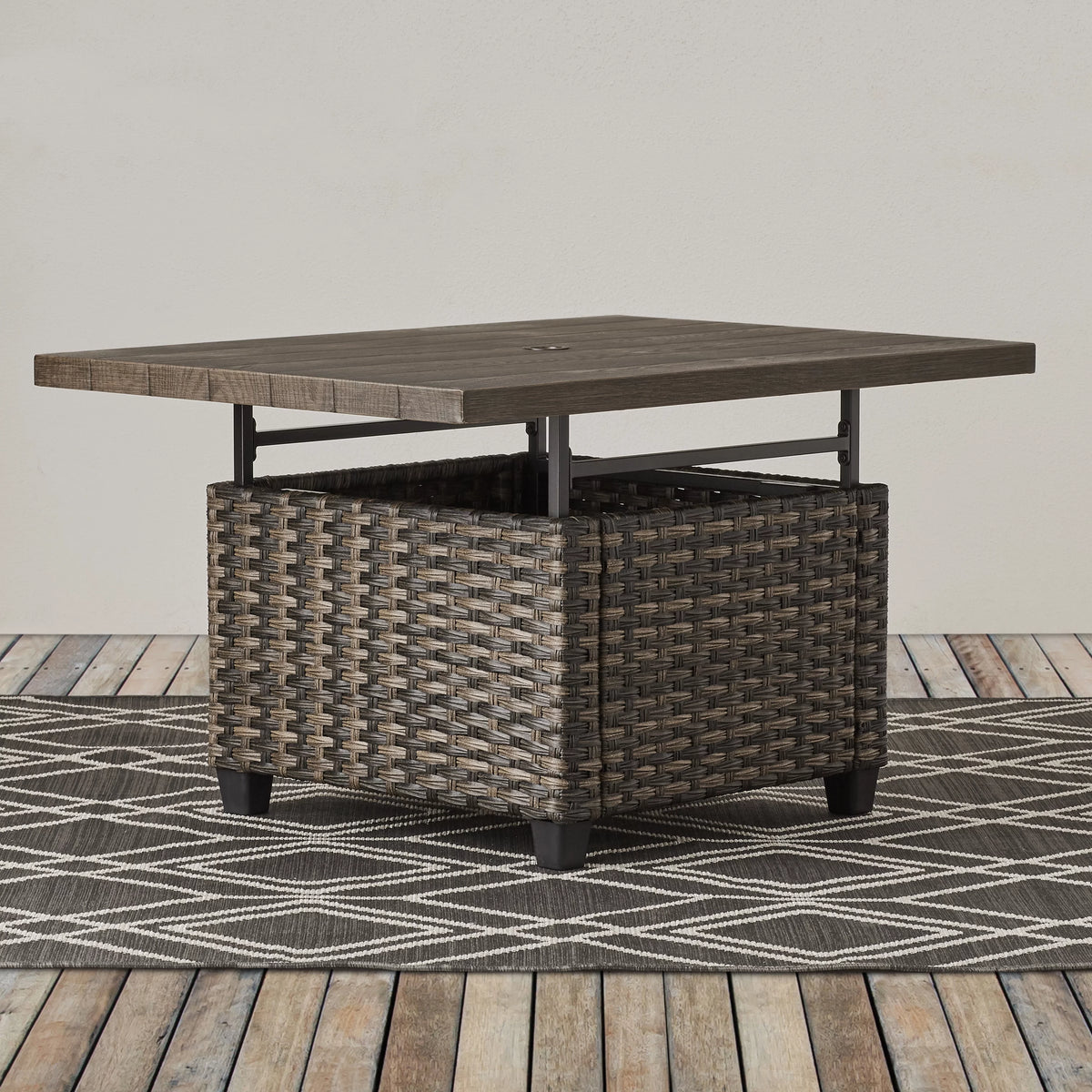 Brown Wicker Sofa and Adjustable Height Table Set O99878