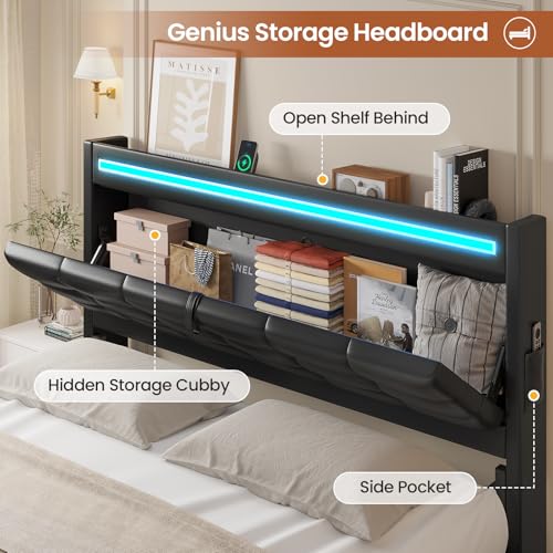 Queen Bed Frame with Storage Headboard & 4 Drawers X592