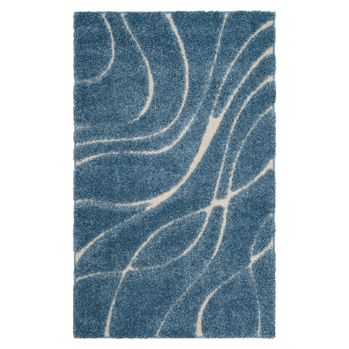 Cream Grey Abstract Shag Area Rug 6' x 9' A17077