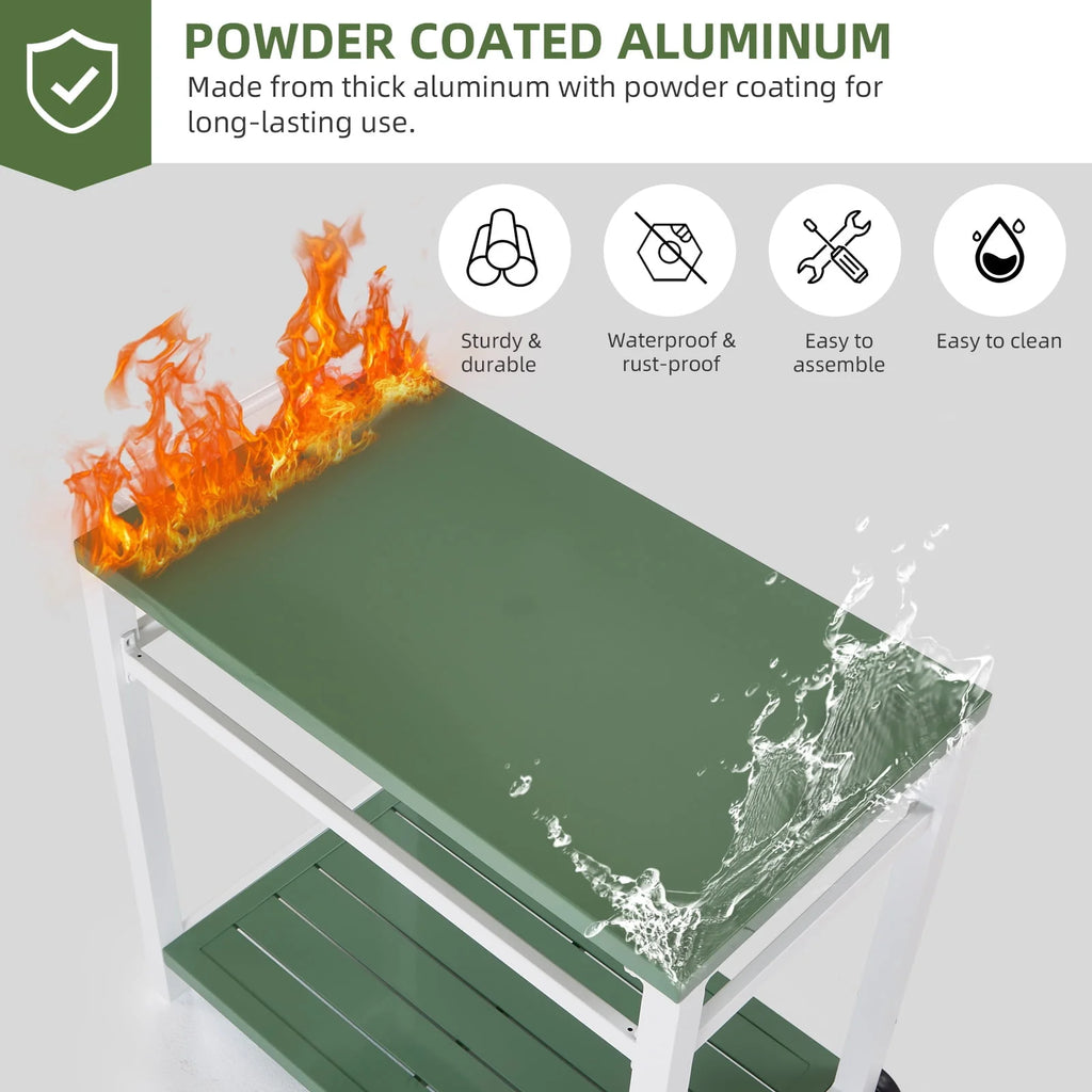 Outdoor Dining Cart Table Aluminum Grill Table with Wheels O8285