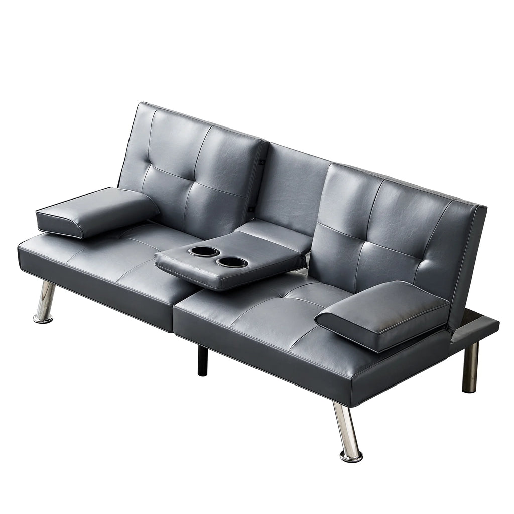 Gray Faux Leather Convertible Sofa Bed R4355