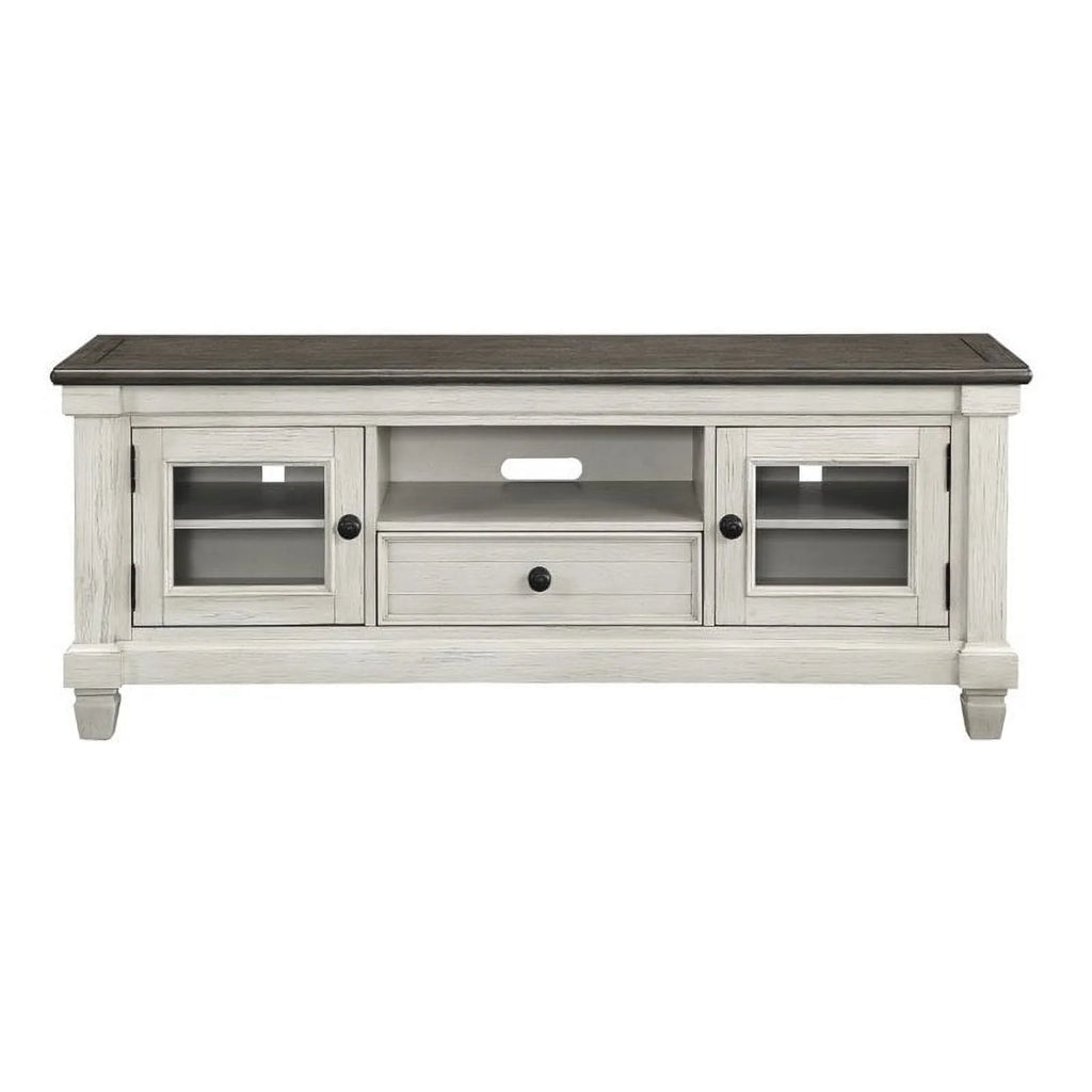 Antique White and Rosy Brown Wood TV Stand K320714