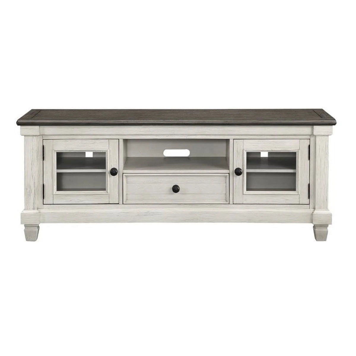 Antique White and Rosy Brown Wood TV Stand K320714