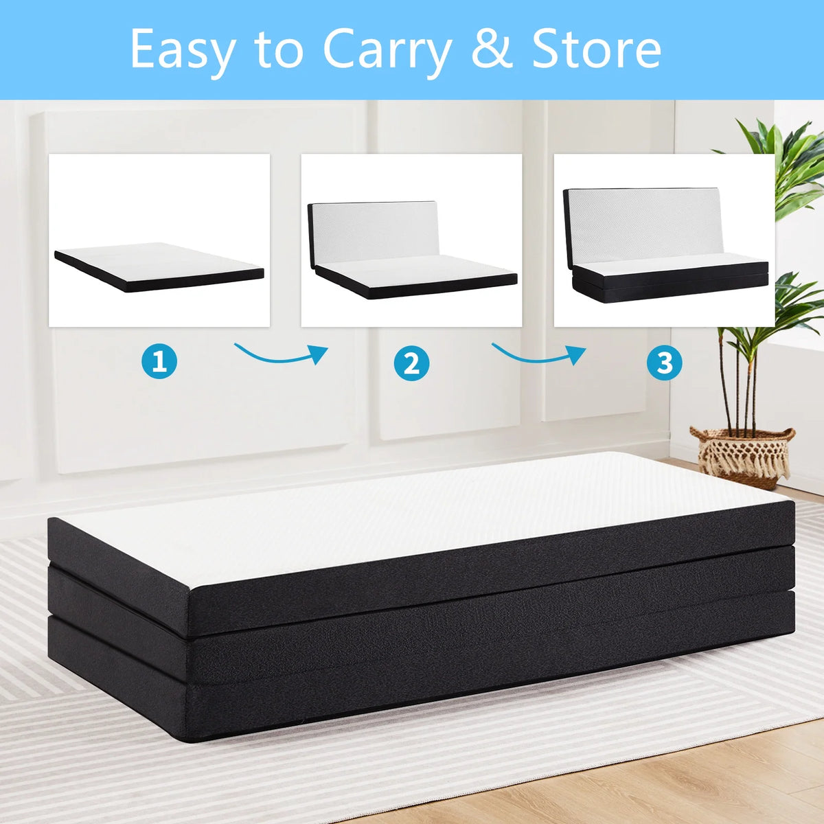 4 inches Tri-Fold Memory Foam Mattress Topper S38848