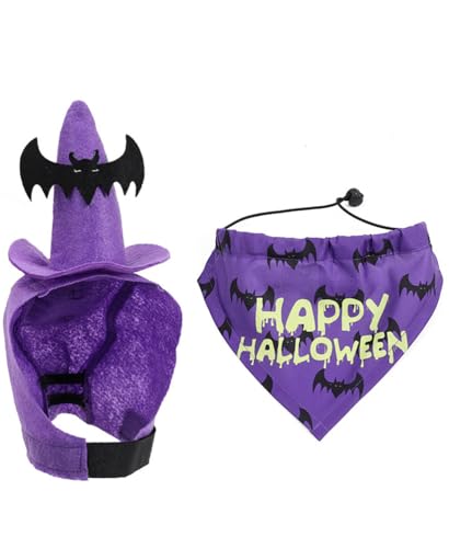 Dog Halloween Costumes 2Pcs Set Witch Hat and Bandana Black D495
