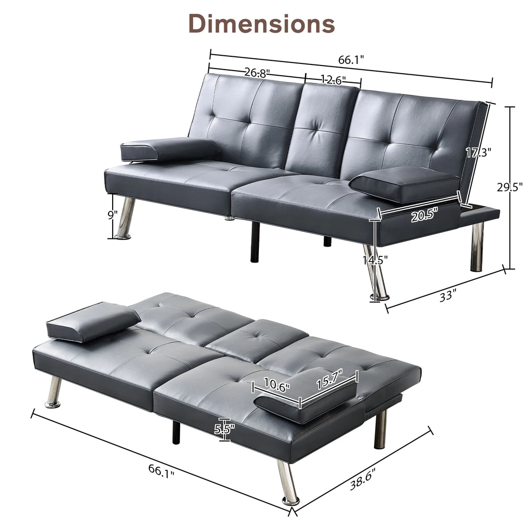 Gray Faux Leather Convertible Sofa Bed R4355