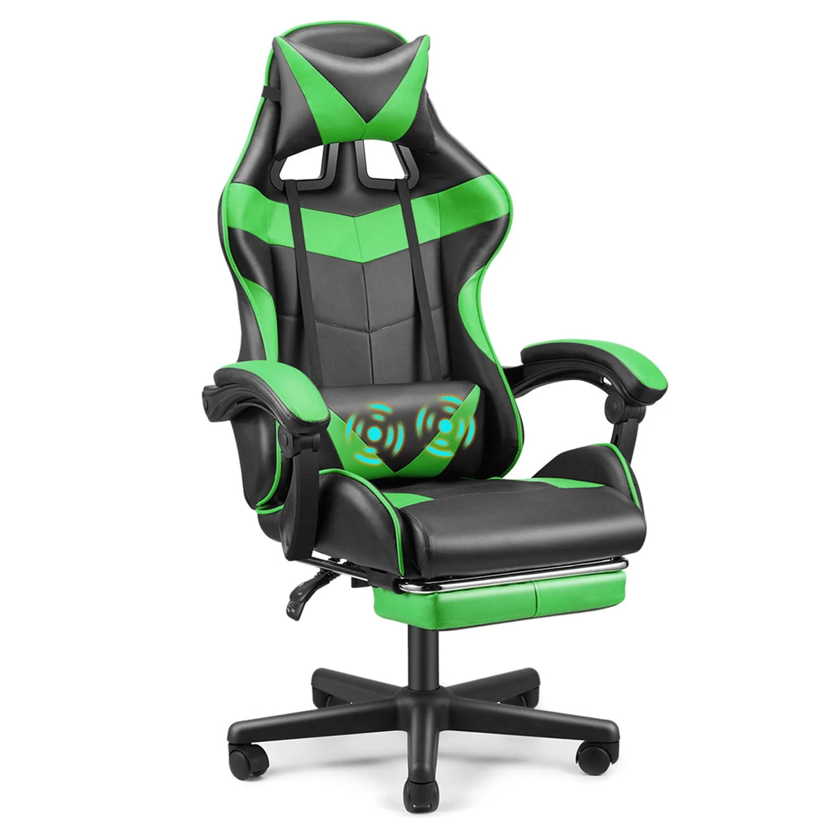 Blue Ergonomic Massage Gaming Chair with Footrest D4460