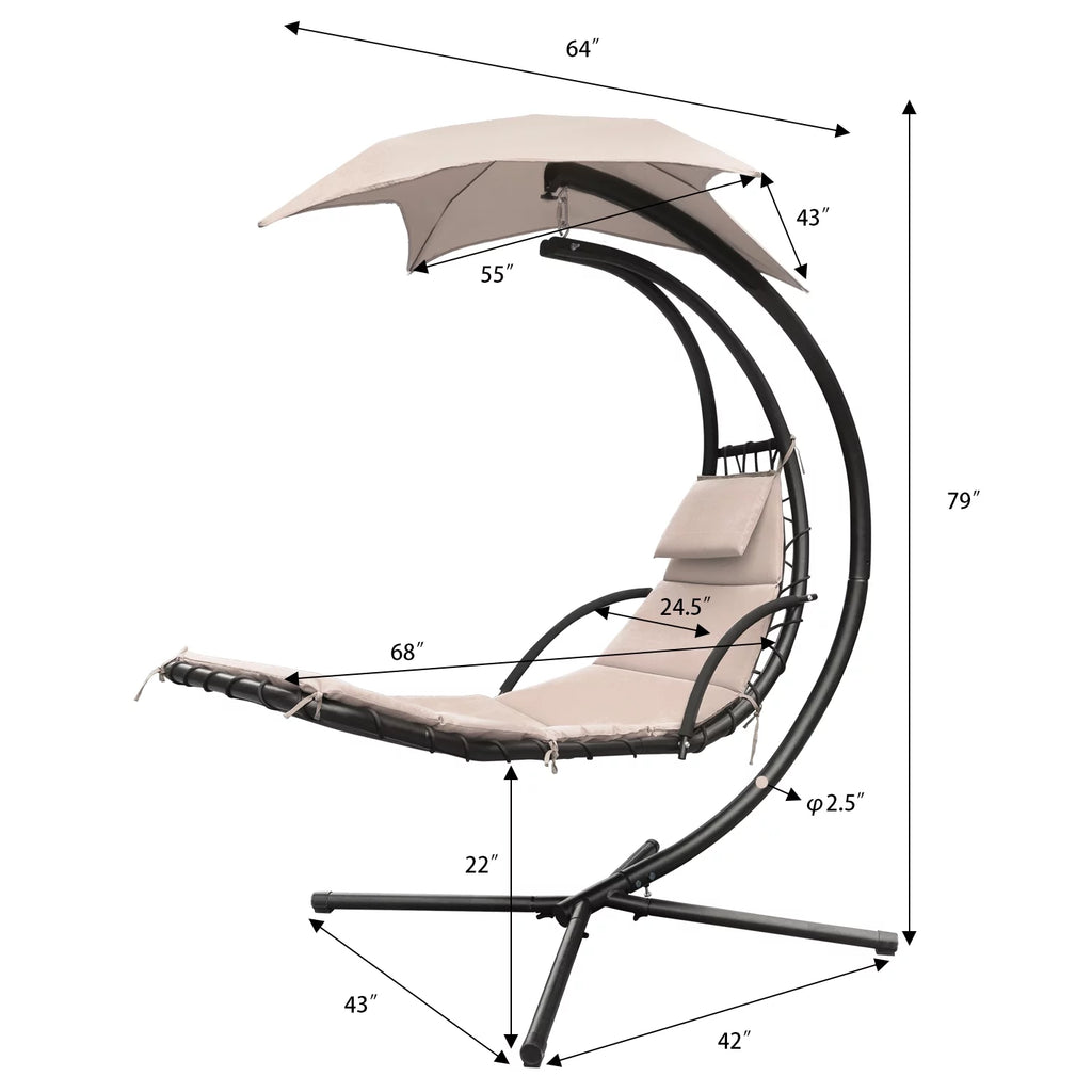 Hanging Curved Chaise Lounge Chair with Pillow, Canopy & Stand Z465