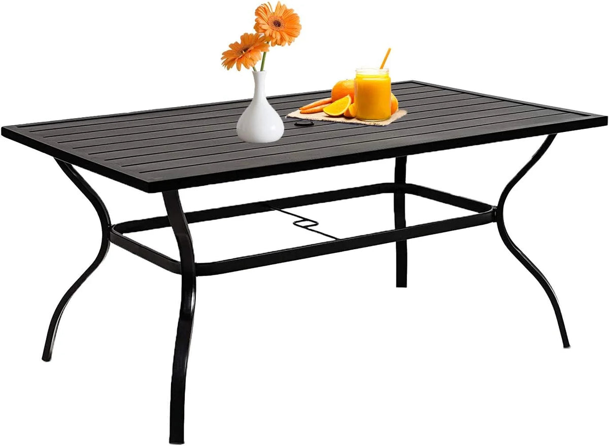 4 Seat Metal Square Outdoor Dining Table with Umbrella Hole, Black I333