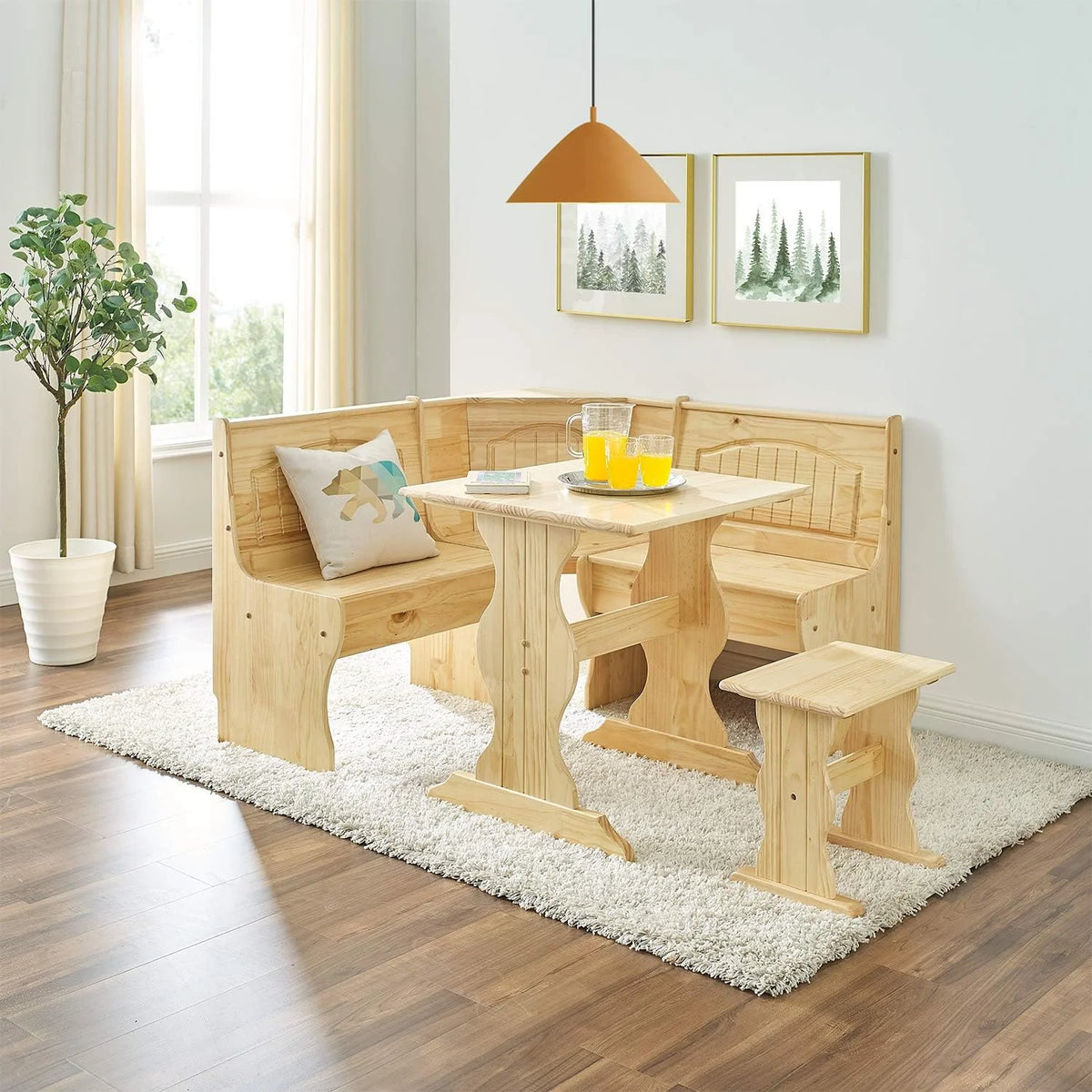 3 Piece Solid Wood Dining Table Set with Side Bench A71068