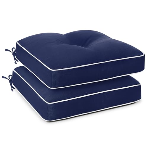 19 × 19 Inch Water Resistant Beige Tufted Patio Chair Cushions, 2 Pack Q770