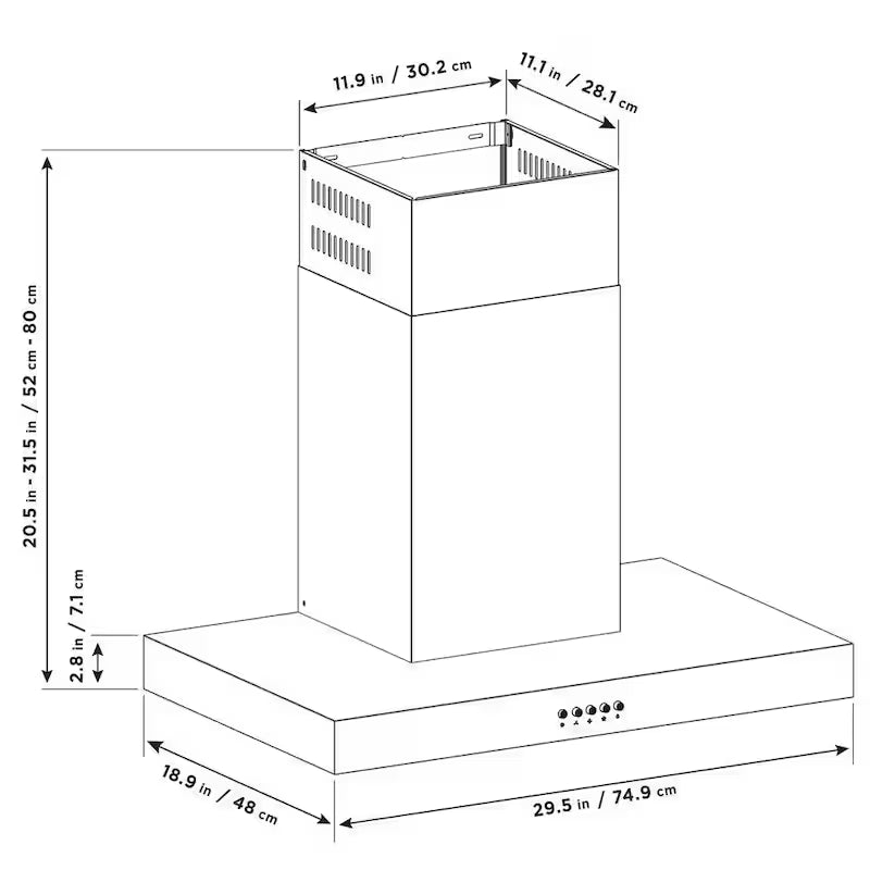 30 in. 350 CFM Convertible T-Shape Wall Mount Range Hood in Stainless Steel T231812