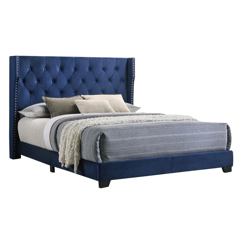 Navy Blue Velvet Tufted Full Size Bed Z231