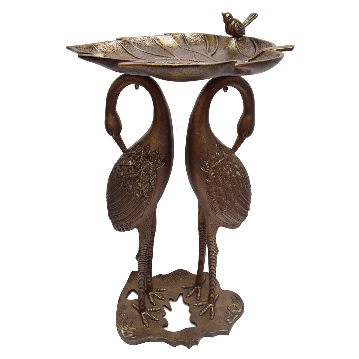 Cast Aluminum 30-in Twin Crane Bird Bath with Leaf Bowl Y39500