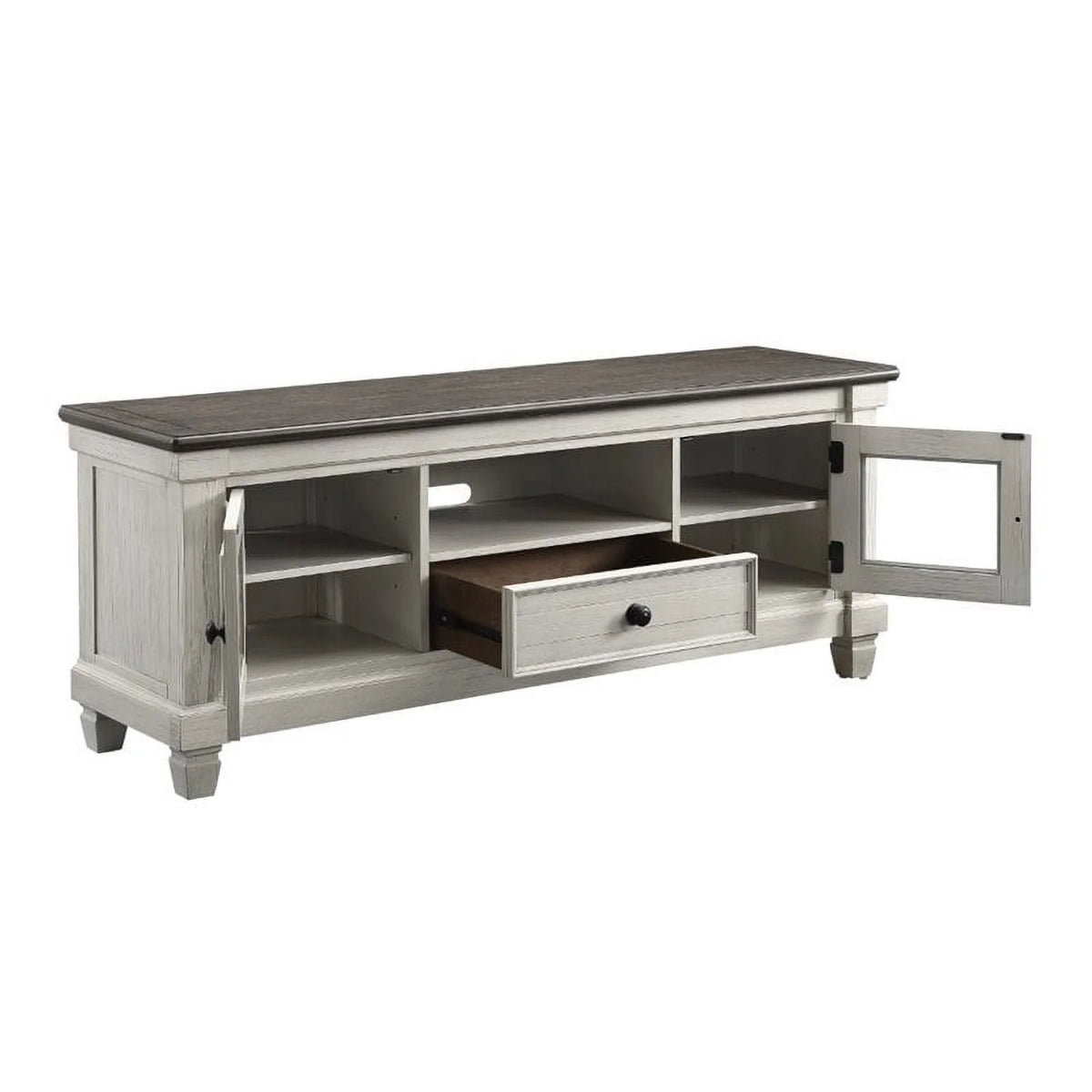 Antique White and Rosy Brown Wood TV Stand K320714