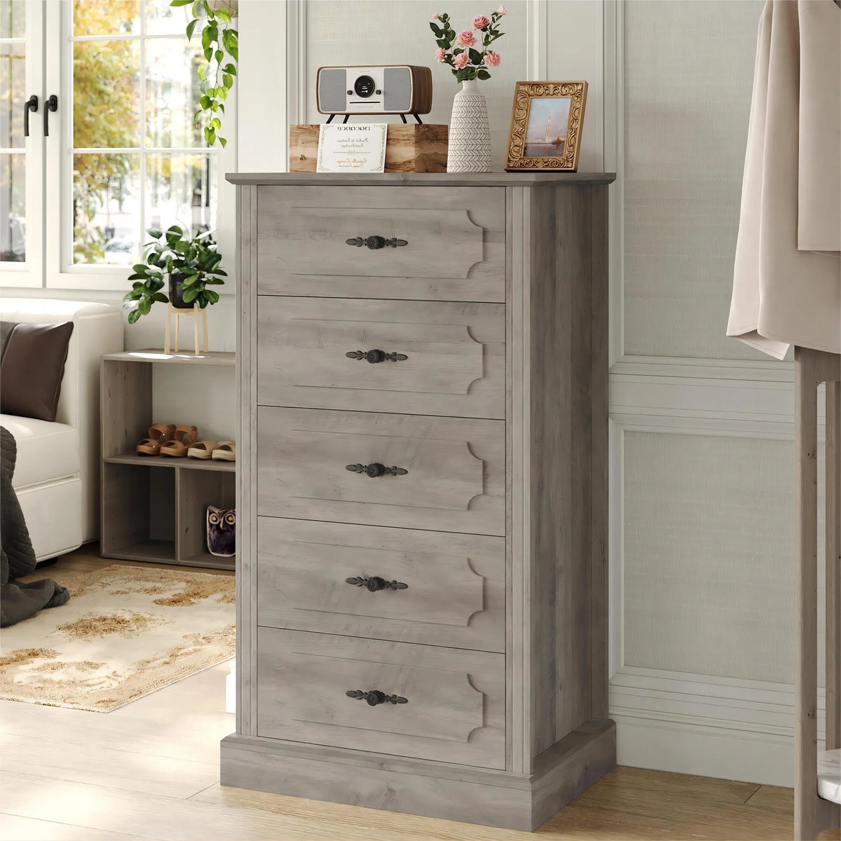 White 5 Drawer Wood Dresser N70666