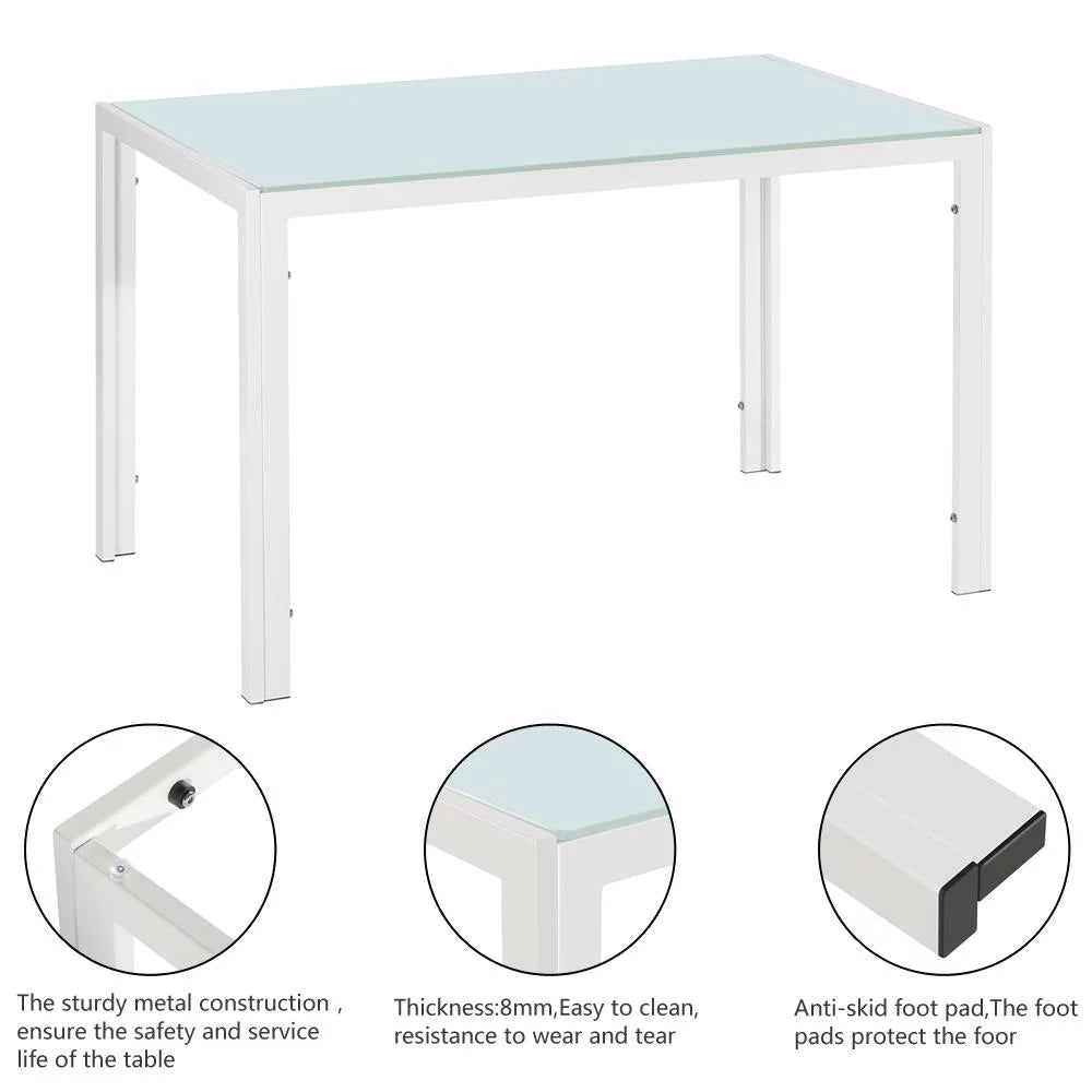 5 Pieces Dining Set Glass Table PU Leather Chair White P446632