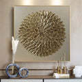 Abstract Wall Art Gold Canvas Painting with Aluminum Alloy Frame R3821