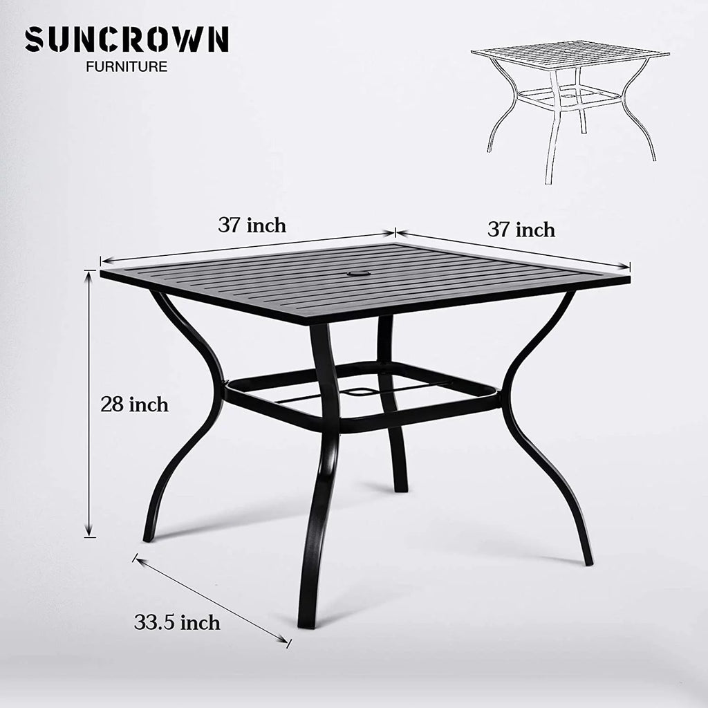 4 Seat Metal Square Outdoor Dining Table with Umbrella Hole, Black I333