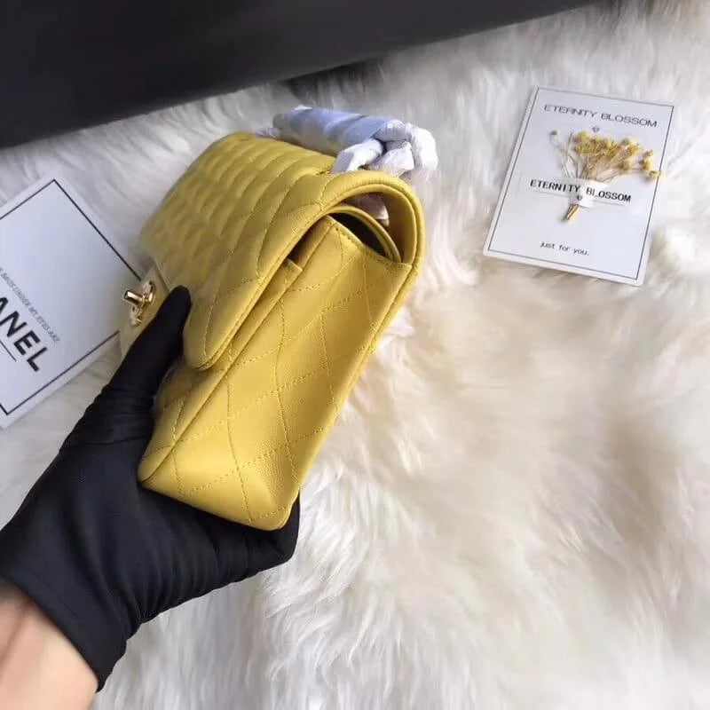 Yellow Lambskin Leather Flap Bag I875