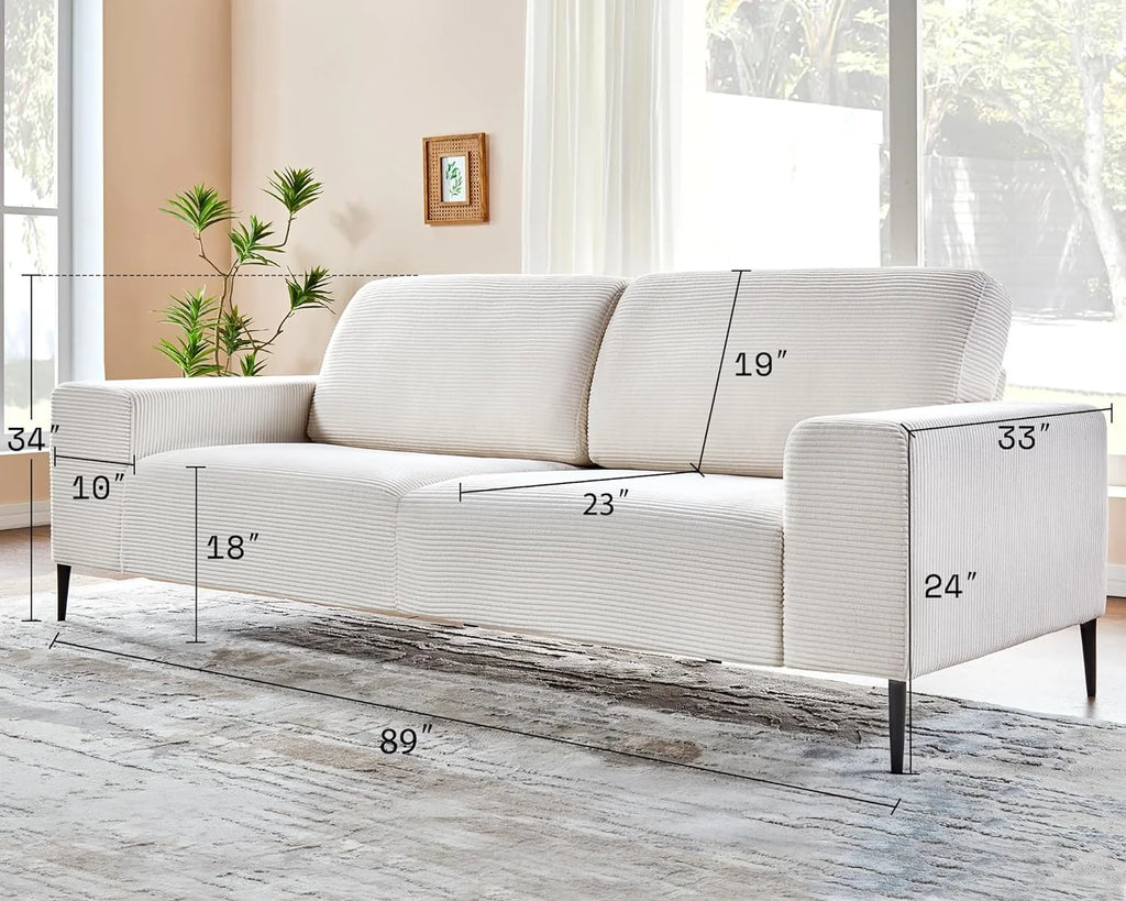 White Corduroy 3 Seater Sofa with Extra Deep Seats R715