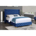 Blue Velvet Upholstered King Size Platform Bed V185