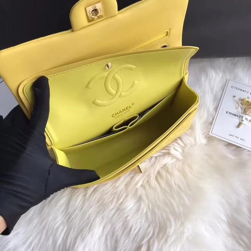 Yellow Lambskin Leather Flap Bag I875