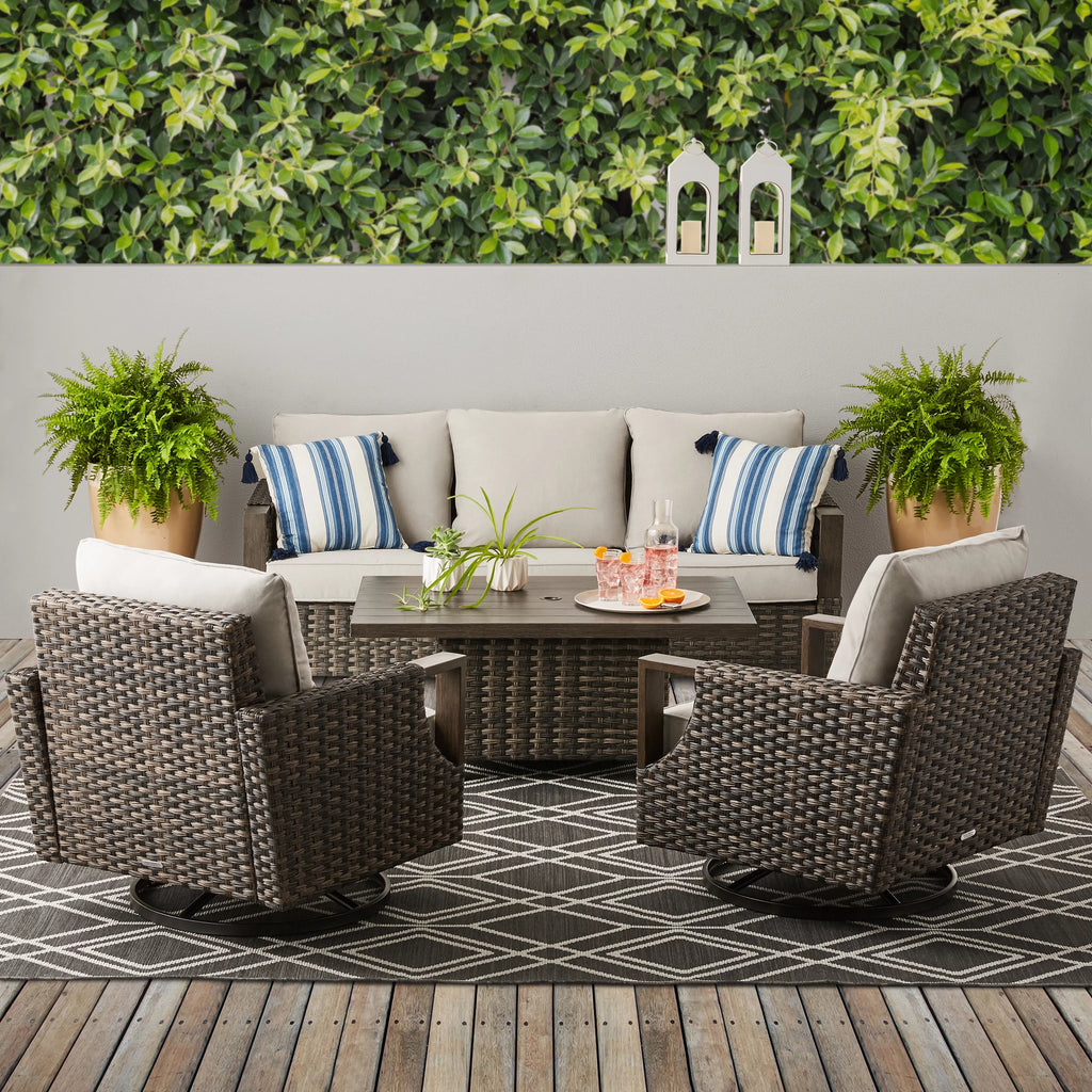 Brown Wicker Sofa and Adjustable Height Table Set O99878