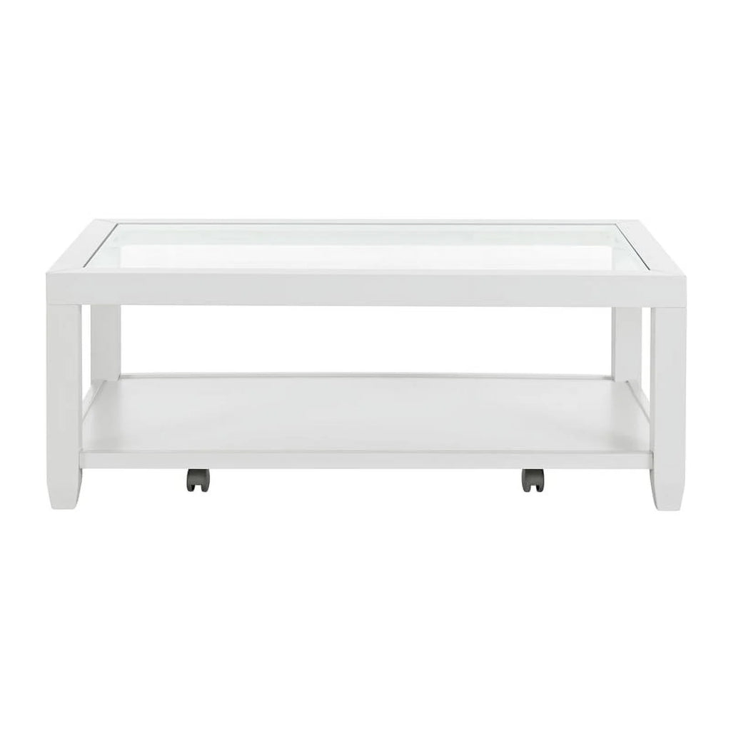 White Wood and Glass Top Coffee Table with Shelf Storage N658529