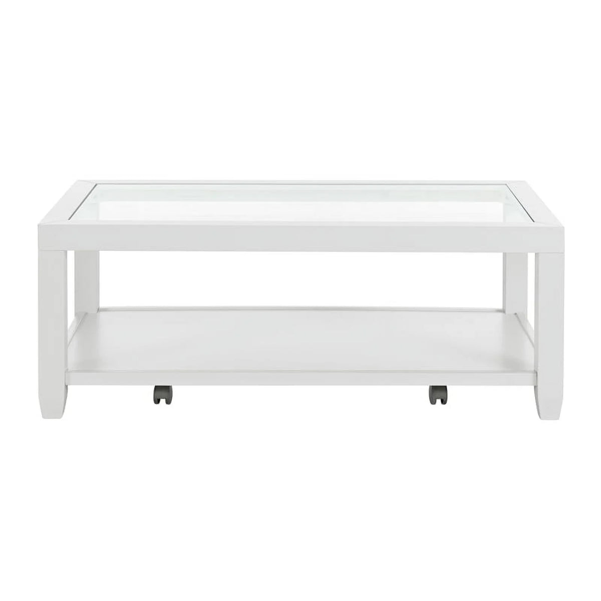 White Wood and Glass Top Coffee Table with Shelf Storage N658529