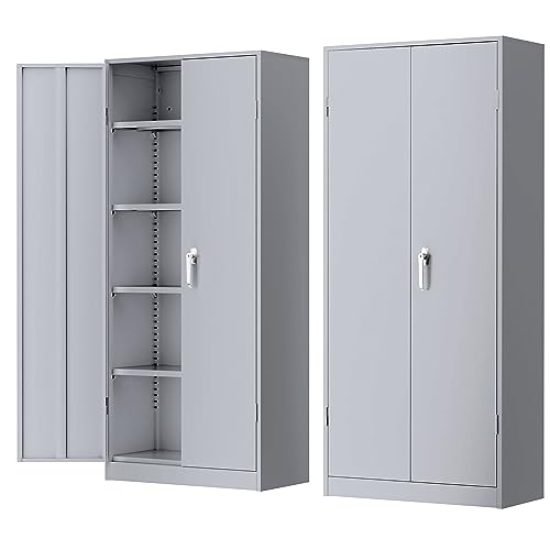 Black Metal Storage Cabinet with Doors and 4 Shelves M910