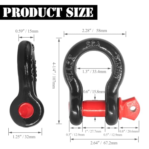 2 Pcs 1/2" D Ring Shackle 12 Ton with 5/8" Pin Z33979