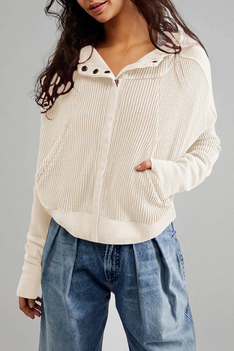 Solid Zipper Hooded Collar Outerwear A335698