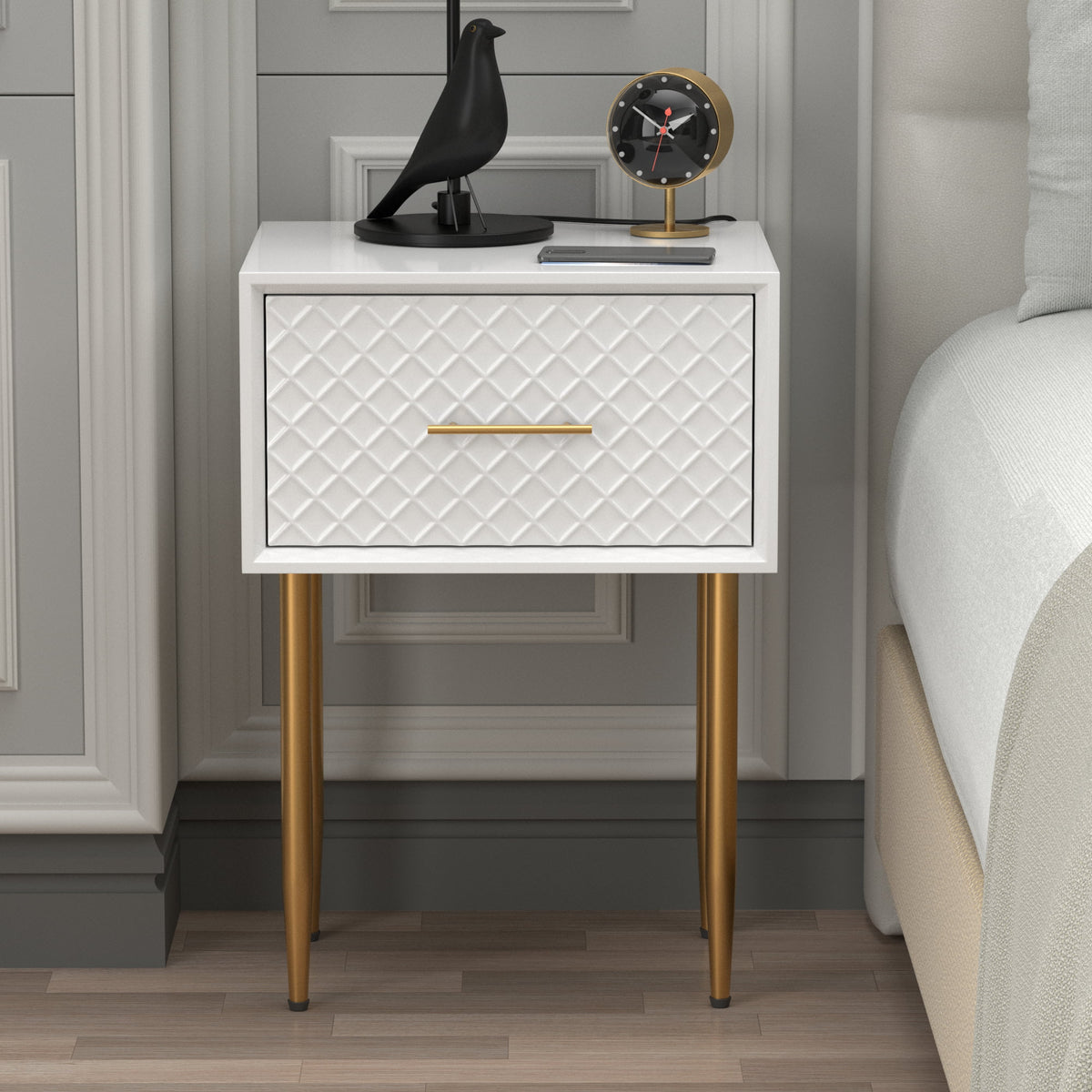 White Drawer Nightstand A473