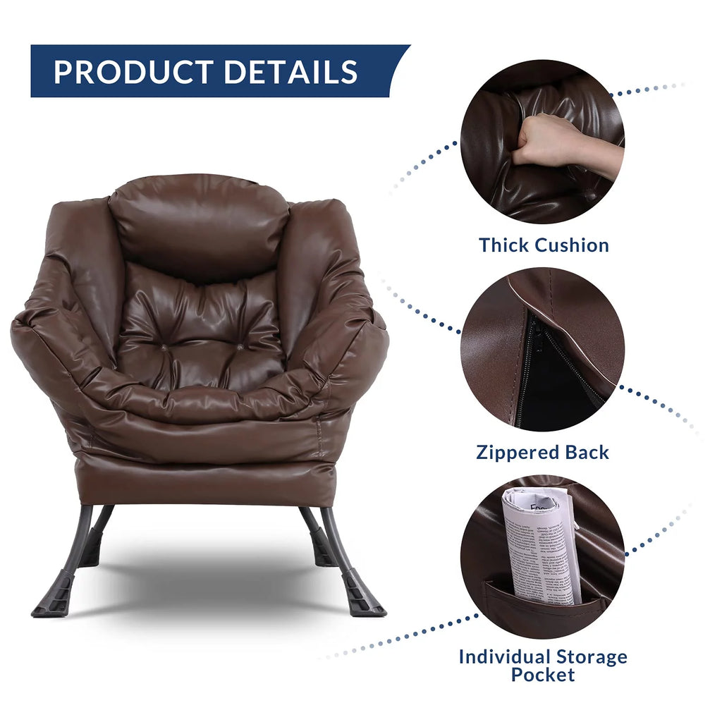 Brown PU Leather Reclining Armchair with Side Pocket V11228