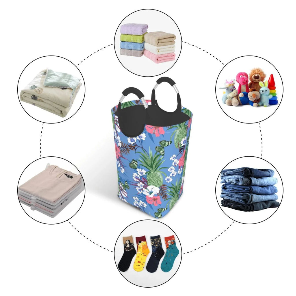 Vintage Floral Fruit Doodle Art Pattern 50L Foldable Laundry Basket E52748