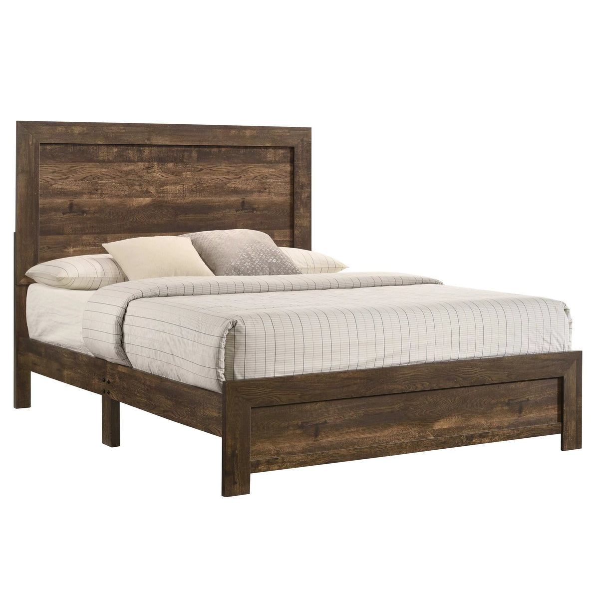 Rustic Walnut 2-Piece Panel Bed and Nightstand Set with USB Port O51273