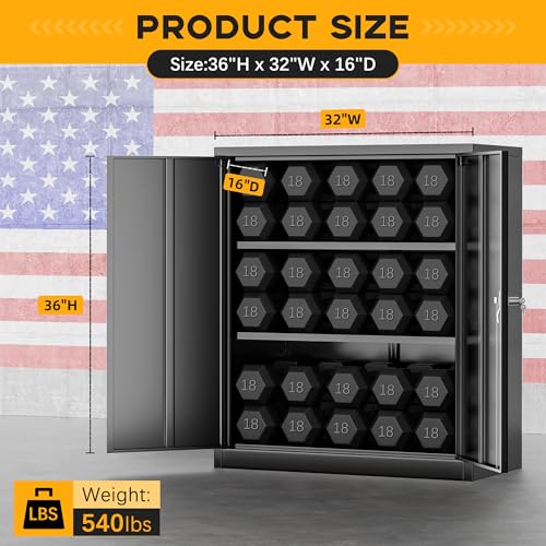 Black Metal Storage Cabinet with Doors and 4 Shelves M910