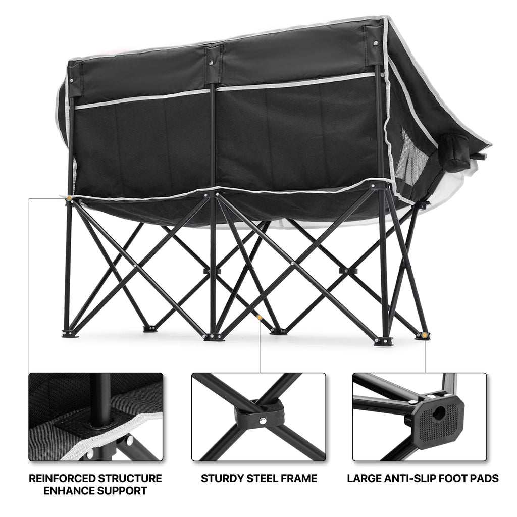 Portable 2 Person Folding Camping Sofa Chair with Carry Bag, Black K66967