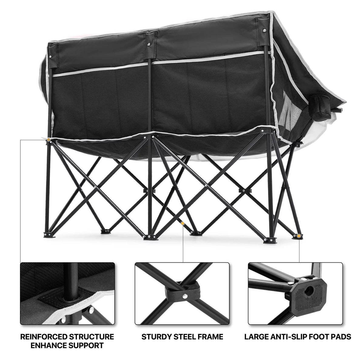 Portable 2 Person Folding Camping Sofa Chair with Carry Bag, Black K66967
