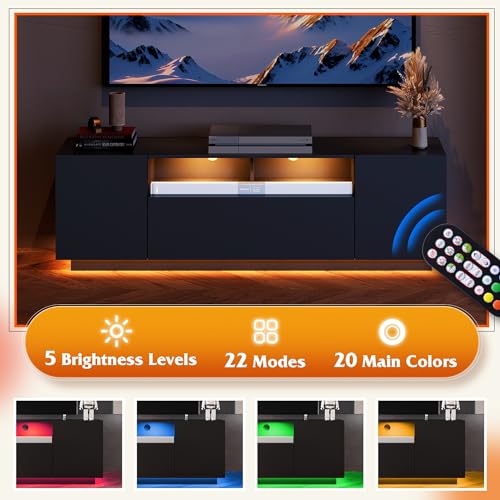 Black TV Stand with LED Lights and Storage Cabinet U855